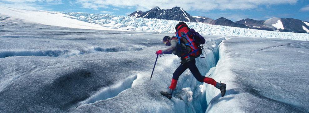 Crossing a crevasse on the Juneau icefield